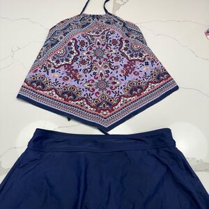 Floral Bandana Halter Top and Navy Skirt Set